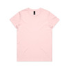 A pink t-shirt with a crew neck and short sleeves, featuring a brand logo on the label.