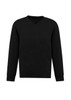 A black knit pullover with a V-neck and long sleeves, featuring a branded logo.