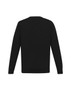 A black knitted jumper with long sleeves and a simple design, featuring a rear view. It has a branding logo.