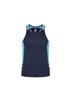 A navy and light blue singlet featuring a logo, designed for men.