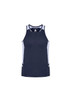 A navy singlet with light grey side panels and a logo on the front, designed for men.