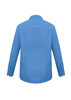 A blue long sleeve button-up shirt featuring a classic collar and button cuffs, with a plain back design.