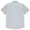 A short-sleeve button-up shirt in a light grey colour with a back view showcasing its design and features.