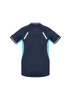 A navy blue women's short sleeve tee with light blue accents and a logo. Features sporty design details on the back.