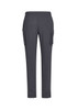 Men's straight leg scrub pants in dark grey, featuring side pockets and an elastic waistband. Includes branding.