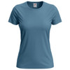 A women's classic T-shirt in a soft teal colour with a plain design and a logo on the label.