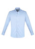 A light blue long sleeve button-up shirt with a collar and a logo. The shirt features a classic fit design.