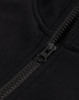 A close-up of a black half-zip collar fleecy jumper featuring a smooth zipper and soft fabric texture.