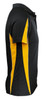 A black and yellow polo shirt featuring a side design and a collar, with a logo on the chest.