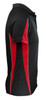 A black polo shirt with red and white accents on the sides, featuring a collar and short sleeves.