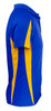 A blue polo shirt with yellow side panels and a collar, featuring a logo on the chest.