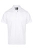 A white men's polo shirt featuring a collar and a logo. Suitable for casual or athletic wear.