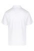 A white polo shirt with a classic collar and short sleeves. The back view features a simple design and a logo.