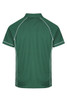 A green polo shirt with white piping details, featuring a back view. It has a collar and short sleeves.