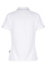 A white polo shirt with a classic collar and short sleeves. The shirt features a branding logo.