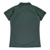 A dark green women's polo shirt with a classic collar and short sleeves. The back features a logo.