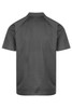 A grey men's polo shirt featuring a collar and short sleeves, with a logo present on the garment.
