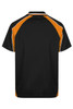 A black polo shirt with orange accents and a logo on the back. Ideal for casual wear.