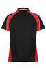 A black and red polo shirt with a sporty design and contrasting white piping, featuring a logo.