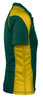 A green and yellow polo shirt with a side view, featuring a logo on the chest area.
