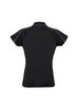 A black women's polo shirt featuring short sleeves and a fitted design, with a contrasting stitch line and a logo. A black women's polo shirt featuring short sleeves and a fitted design, with a contrasting stitch line and a logo.