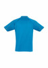 A short sleeve polo shirt in bright blue with a contrasting trim and a logo on the chest. A short sleeve polo shirt in bright blue with a contrasting trim and a logo on the chest.