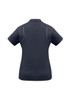 A dark grey women's short sleeve polo shirt featuring a logo, designed for casual wear.