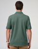 A men's cotton stretch polo in a green hue, featuring a classic polo collar and short sleeves, with a logo.