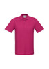 A magenta polo shirt with a classic collar and three buttons, featuring a logo on the chest.