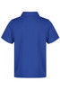A blue polo shirt with a collar and short sleeves. The back features a logo or branding.