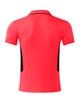A red men's polo shirt with black side panels and a collar, featuring a logo on the back.