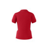 A red polo shirt with white accents, featuring a collar and short sleeves. The shirt has a logo on it.