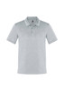 A light grey men's short sleeve polo shirt with a classic collar and a logo on the chest.