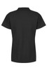 A black polo shirt with a classic collar and short sleeves, featuring a logo on the front.