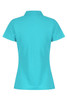 A turquoise polo shirt with a classic collar and short sleeves, featuring a logo.