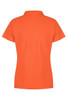 An orange polo shirt with a classic collar and short sleeves. The back features a plain design and a branding logo.