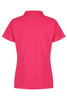 A pink polo shirt with a classic collar and short sleeves, featuring a logo on the chest.