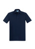A navy short sleeve polo shirt featuring a collar and a branded logo. Casual and versatile design.
