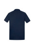 A navy short sleeve polo shirt with a back view, featuring a simple design and a logo.