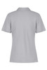 A light grey polo shirt for women with a collar and short sleeves, featuring a logo on the back.