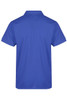 A blue polo shirt featuring a collar and short sleeves, displaying a plain back design.