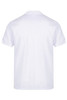 A white polo shirt with a classic collar and short sleeves, featuring a logo. Styled for casual wear.