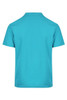 A turquoise polo shirt featuring a classic collar and short sleeves, with a logo on the front.