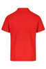 A red polo shirt featuring a collar and short sleeves, with a logo on the front.