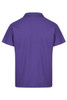 A purple polo shirt with a collar and short sleeves, featuring a logo on the front.