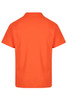 An orange polo shirt with a simple design, featuring a collar and short sleeves. It has a logo on the back.