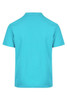 A turquoise polo shirt featuring a classic collar and short sleeves, showcases a clean, simple back design.