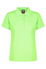 A bright lime green polo shirt with a classic collar and a small logo on the neckline.