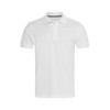 A white men's premium cotton polo shirt with a collar and short sleeves. Features a small logo on the chest.