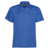 A blue men's polo shirt featuring a collar and a branding logo. Short sleeves and a classic fit design.